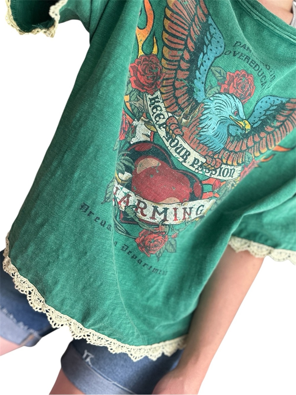 100% Cotton Oversized Boxy Top With Lace Detailings